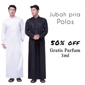 Jubah Gamis Pria Dewasa Katun Toyobo Lengan Panjang Putih Simple Muslim Abu - Pendek, Kombinasi