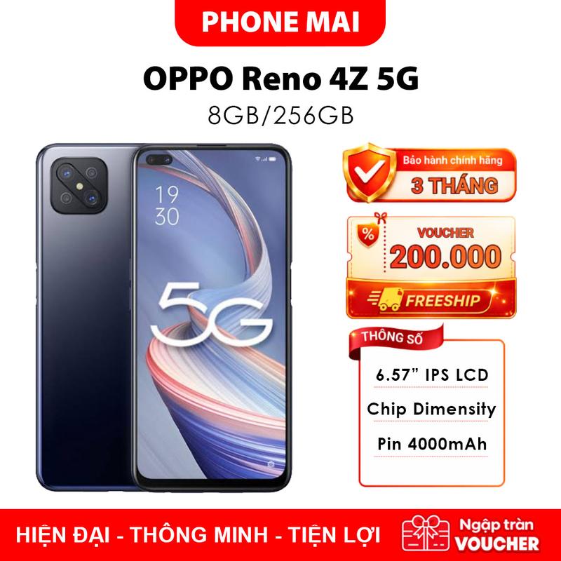 /2nd hand/ OPPO Reno4 Z 5G 8GB/256GB Màn Hình 120Hz Chip Dimensity 800 5G Pin 4000mAh Camera Full HD+