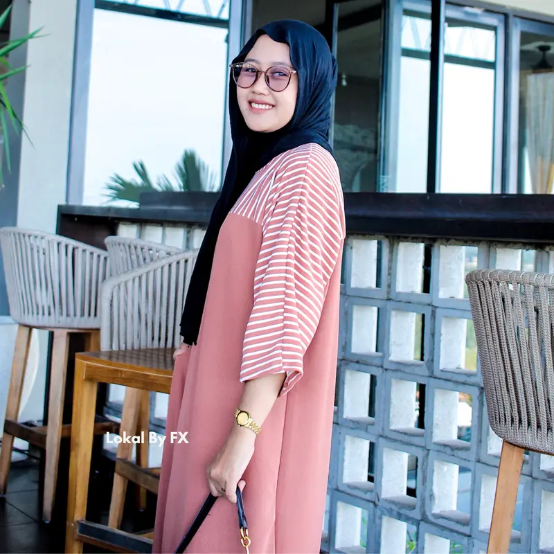 Lokal By Fx - Gamis Wanita Motif Salur Kekinian Mewah Muslim  / gamis 2025 model baru / baju hitam gamis / gamis hitam remaja 4