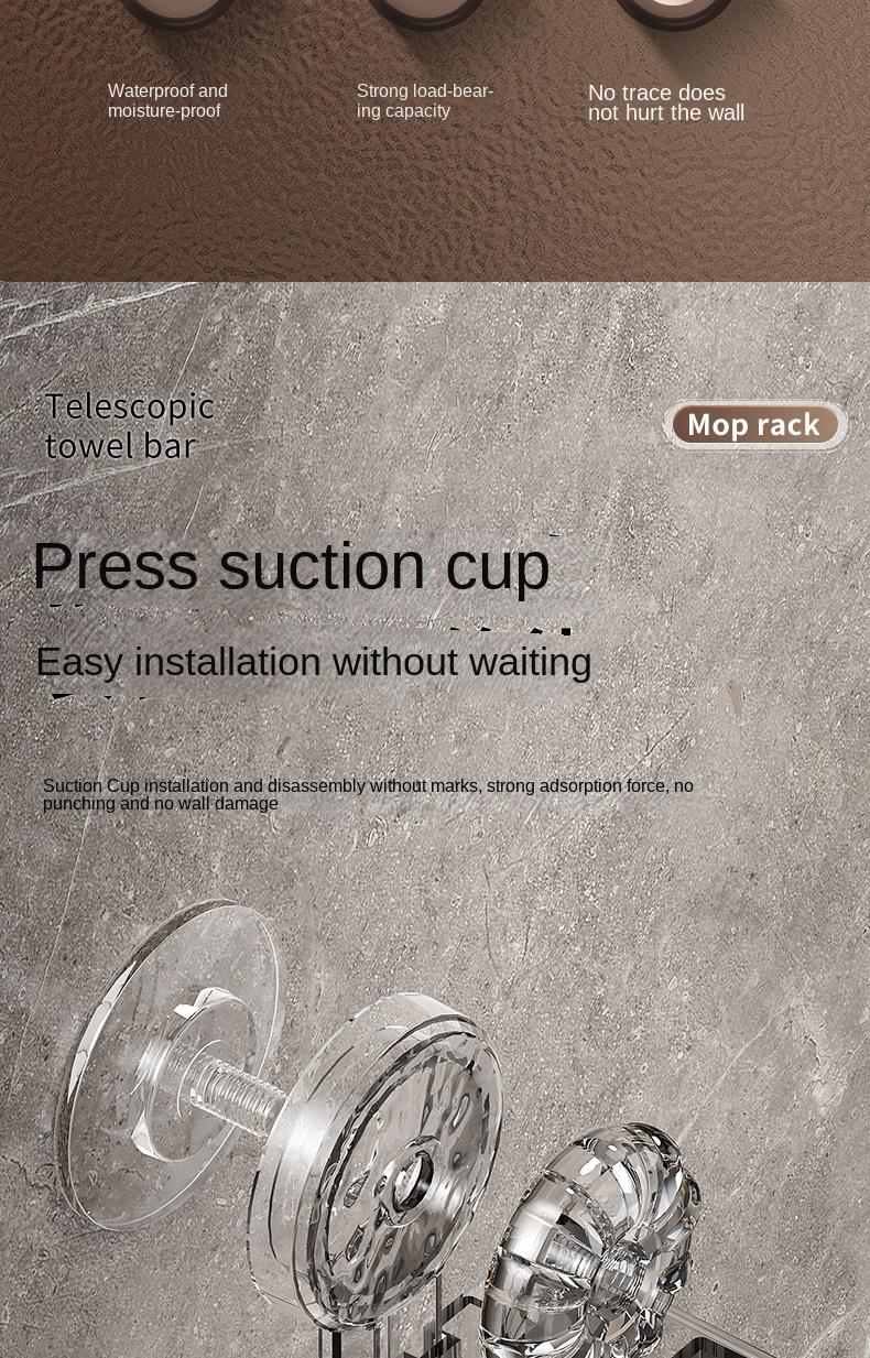 Product Introduction of Suction Cup Mop Holder Hook Two Clips No Drilling Household Bathroom Simple Storage Clip Movable Mop Holder 4