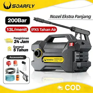 【24h shipping】SOARFLY versi upgrade Mesin Cuci Tekanan Tinggi untuk Mobil & Motor, dengan nosel ekstra panjang, semprotan kuat dan portabel | Aliran air 13 L/menit | Tahan air IPX5