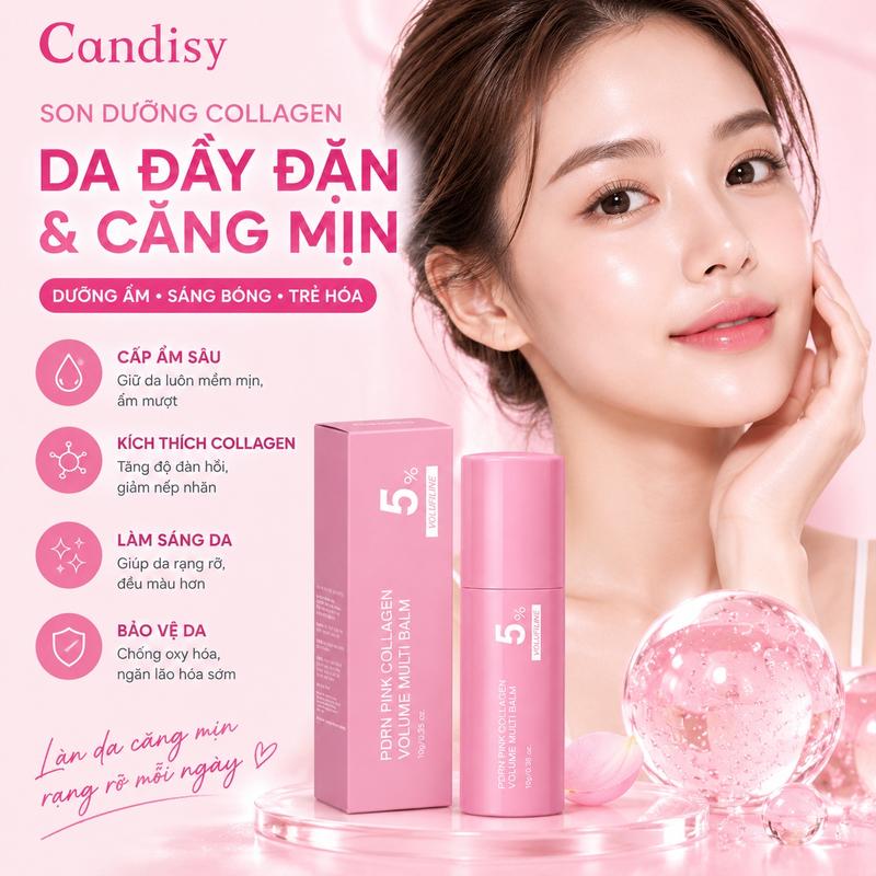 Son dưỡng collagen Candisy 5% đa năng – dưỡng ẩm, làm hồng môi & má tự nhiên | làm săn chắc da, giảm nếp nhăn, làm sáng da | không bết dính, tiện lợi mang theo