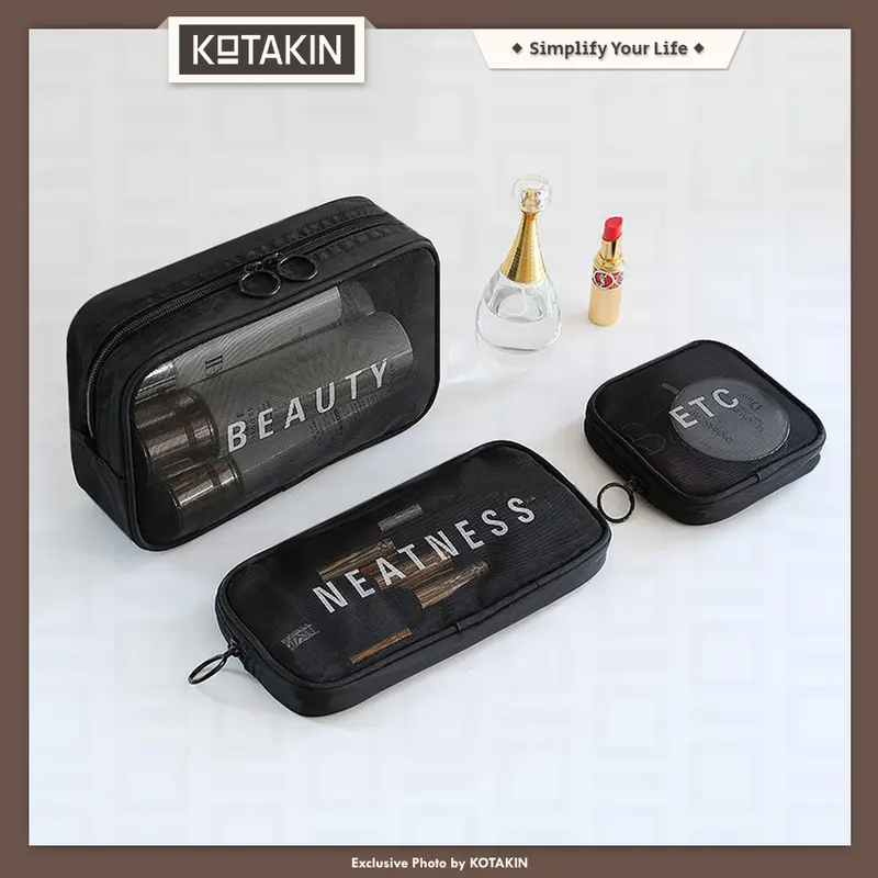 KOTAKIN Tas Make Up Pouch Travel Washbag Kosmetik Organizer Jaring Penyimpanan Multifungsi 1