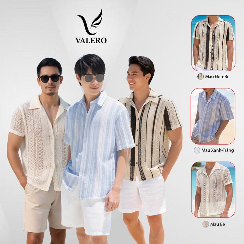 [CHỈ GIẶT TAY]  Áo Sơ Mi Đi Biển+Quần Short trắng.  Áo sơ mi ngắn tay Họa Tiết Lưới Mát Mẻ Phong Cách Trẻ Trung Hiện Đại Local Brand VALERO