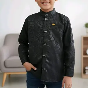 Alman Baju Anak Laki-laki Kemko Kemeja Koko Motif Sultan Embos Katun Panjang Ukuran 4-12 Tahun Busana Muslim Premium Nyaman