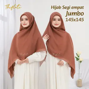 Thiflati Kerudung Hijab Segi Empat Syar'i 145x145 Jumbo Pollycotton Tegak Dahi Anti Meleyot