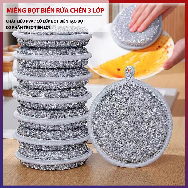 Miếng bọt biển rửa chén bát 3 lớp giẻ rửa bát đĩa đũa cọ xoong nồi đa năng tạo…