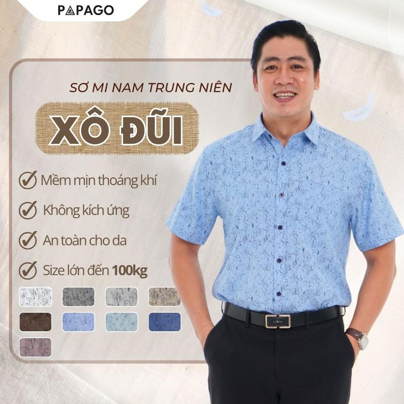 Áo Sơ Mi Nam Trung Niên PAPAGO Vải Xô Đũi In Họa Tiết Thoải Mái Vận Động Mát Mẻ- P23SNHT003