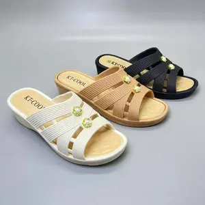 Size 37-40 7010 Sandal Wanita Wedges Sol Tebal Sandal Slip On Karet Lentur
