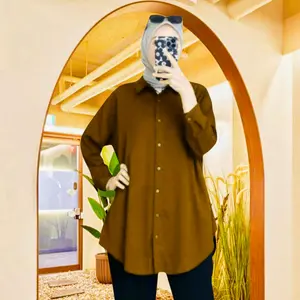 Hem Panjang Wanita Dewasa Atasan Tren Fashion Kekinian Baju Kemeja Basic Rayon Twill premium