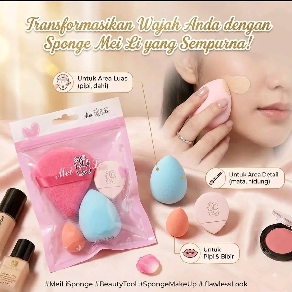 1 PAKET SPONGE PUFF MAKE UP ISI 4 MACAM SPONGE YANG SEMPURNA WARNA SET RANDOM PINK UNGU UNTUK APLIKASI MAKE UP MERATA Meratakan Foundation Cushion Wajah