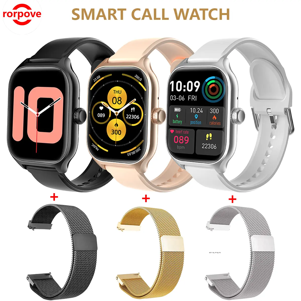 Smart Watch  Full Touch Screen Fitness Tracker Bluetooth Call Smartwatch Heart Rate Games Watch Charging Waterproof Wearable Wireless Clock Device Magnetic Smartphone Silicone