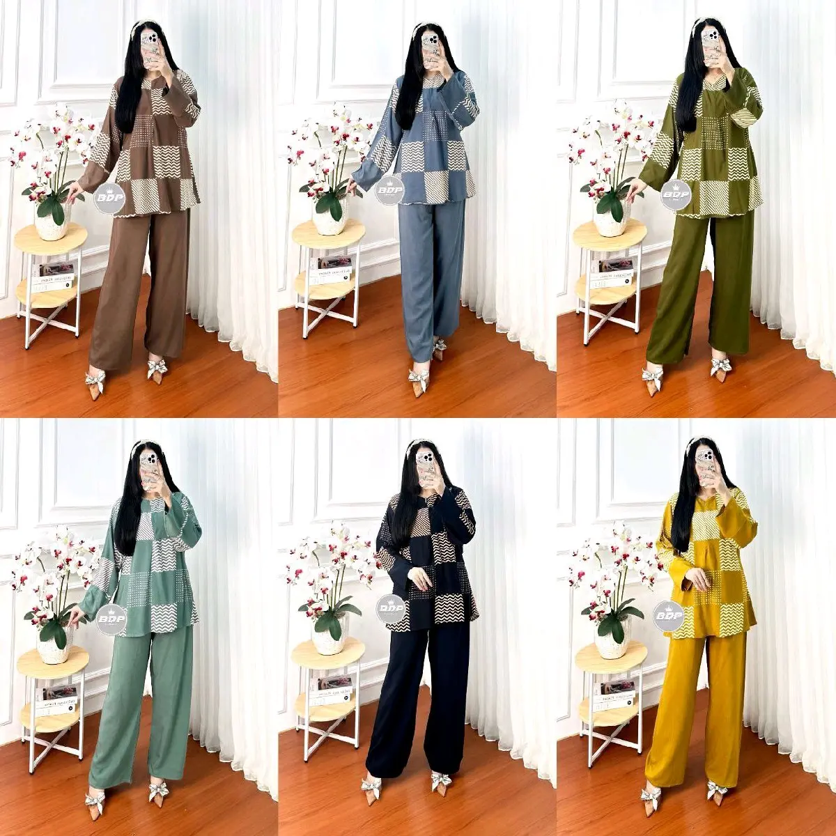 Setelan Panjang Rayon Square Ukuran Baju 70cm dan Celana 100cm Wanita