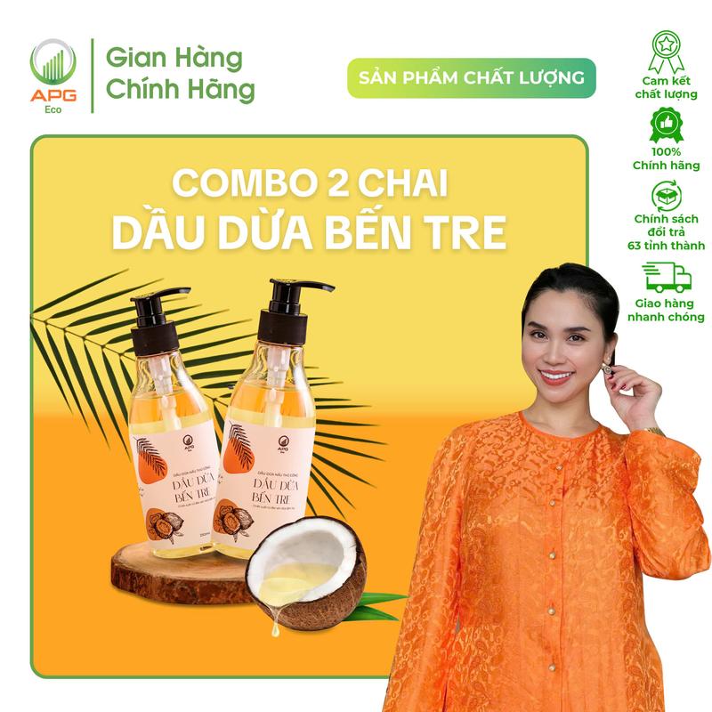 COMBO 2 Chai Dầu Dừa Nấu Thủ Công APG ECO Chiết Xuất Từ Đặc Sản Bến Tre quy cách chai 250ML