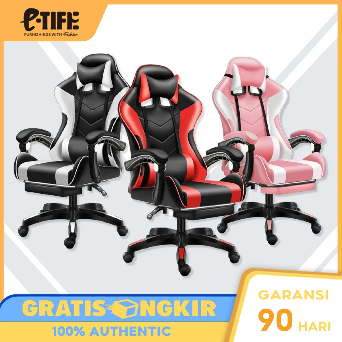 E-TIFE Kursi Gaming/ Kursi Gaming Ergonomis / Kursi Komputer/ Kursi Kantor / Kursi Kerja / Kursi Belajar / Kursi Santai / Kursi Putar / Kursi Gaming / Kursi Hidrolik / Kursi Kantor Gamer / Kursi Balap Berkualitas kia  kursi