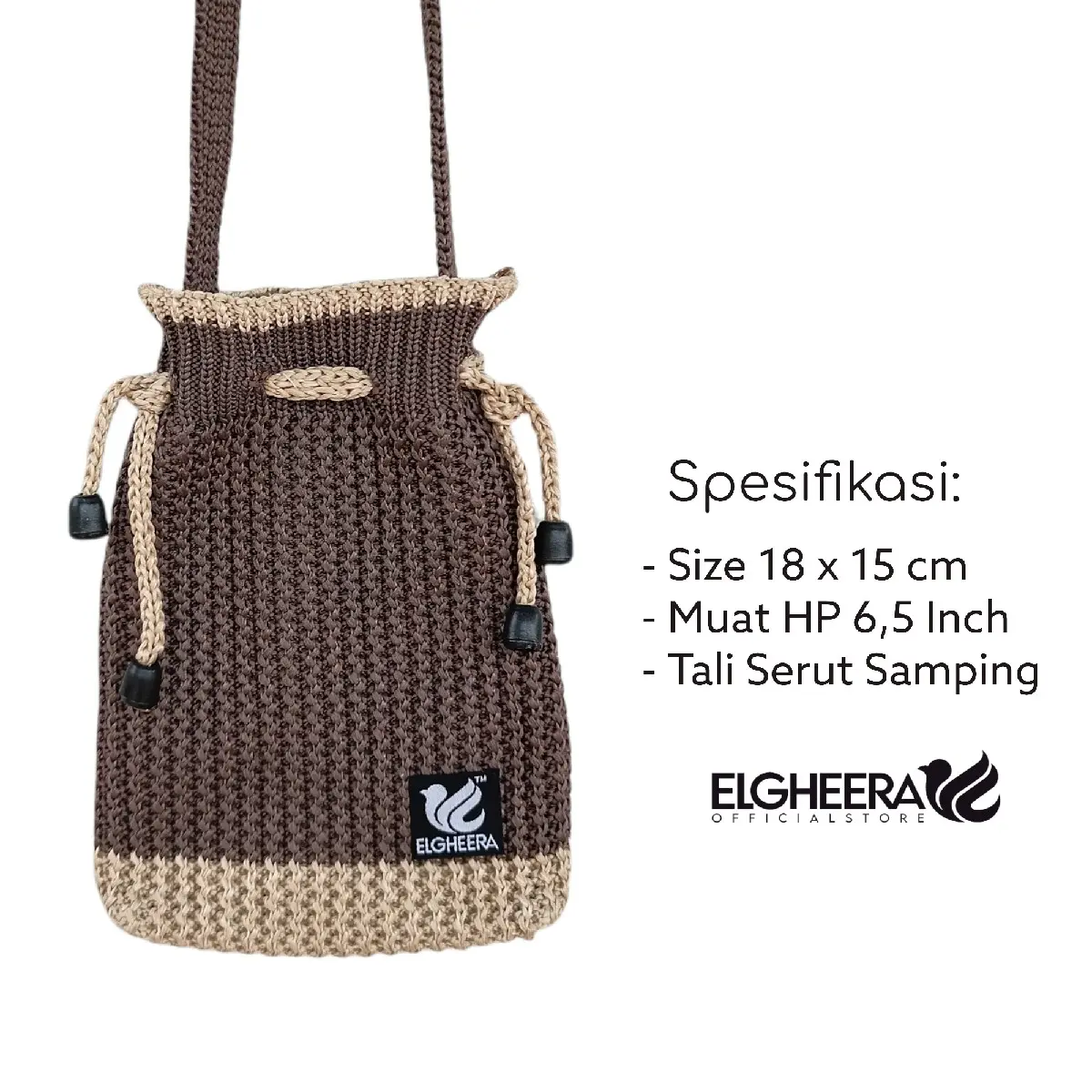 Tas Rajut Serut Drawstring/ Tas Rajut HP Model Serut Selempang Wanita