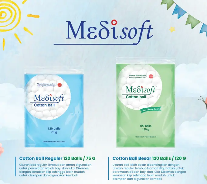 Kapas BULAT Medisoft Cotton Ball Steril 100% Murni Aman untuk Bayi Perempuan dan Laki-laki