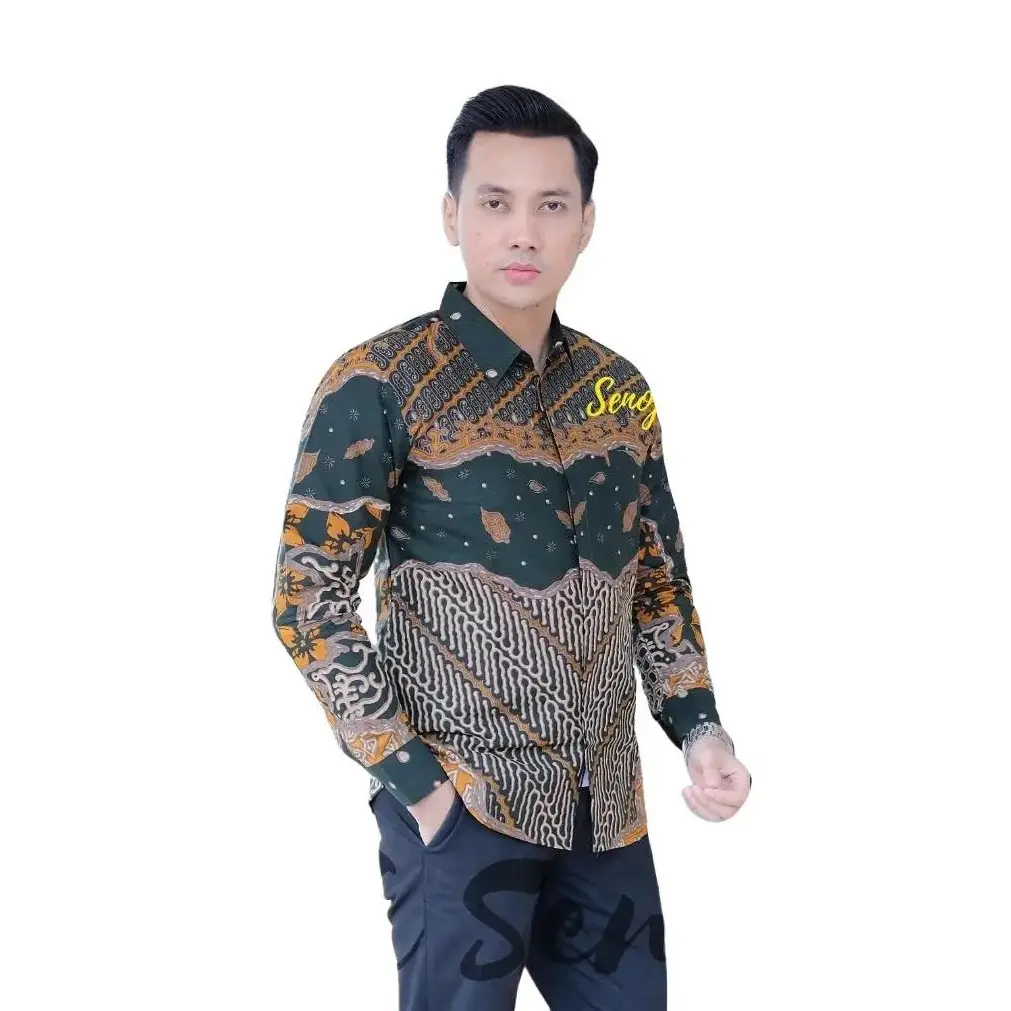 Kemeja Batik Pria Ijo Army Slimfit Pria Premium Motif Perwira Lapis Furing Katun Erro Katun Cowok Printing Baju Panjang kuning mustard Hem Casual Formal Hitam Pendek Kerja  Kantor