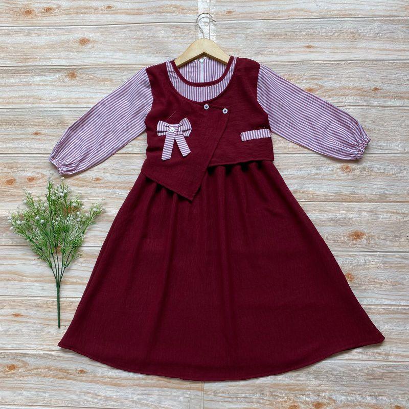 Gamis Syania Anak Perempuan Model Terbaru 1-12 Tahun Bahan Crinkel Mix Katun Salur Muslim