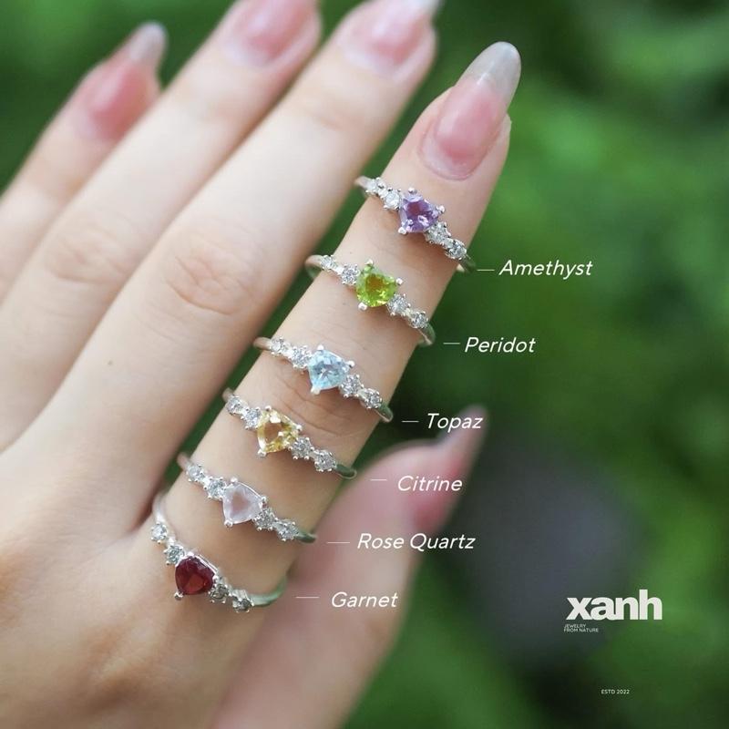 Nhẫn bạc trái tim đá thiên nhiên phong thuỷ ngũ hành may mắn thanh lịch - Xanh Jewelry Rose quartz Citrine Topaz Peridot Amethyst Garnet nhẫn mệnh mộc nhẫn topaz