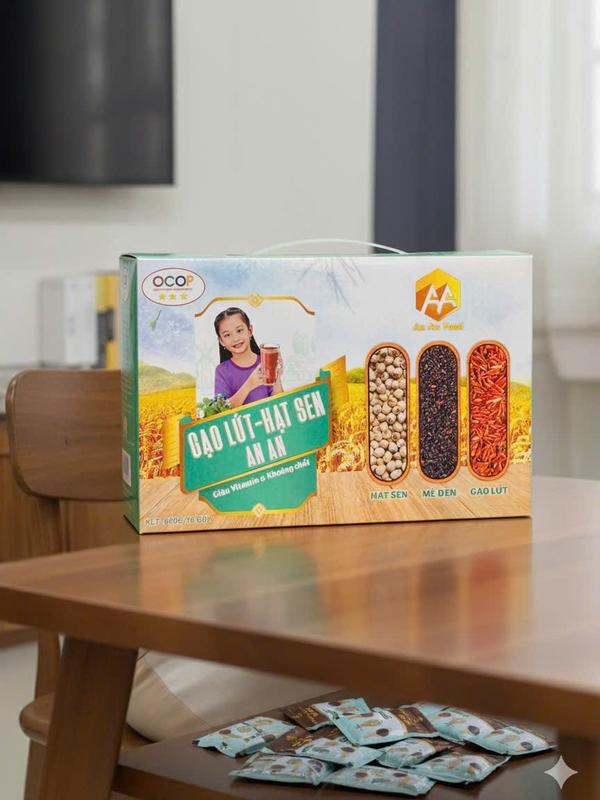 Bột gạo lứt , hạt sen , mè đen , ( bột gạo lứt AnAn ) , FOOD , thay thế bửa ăn, siêu mịn Chua Nho Snack Socola