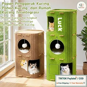 【SA FurBuddy】 Rumah kucing multi-lapis, bingkai panjat kucing dan pohon kucing dalam satu untuk semua musim, lubang pohon kucing, papan garukan kucing dua lapis, rumah kucing tertutup