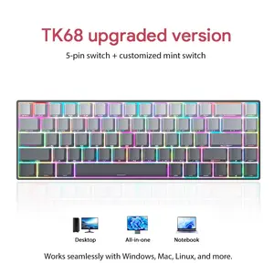ZIFRIEND Keyboard Mekanik TK68 Tata Letak 68 Desain Ergonomis Sakelar Blue/Red/Mint Hot-swap Keyboard Tipe-c RGB Penuh Dukungan Keyboard Gaming Kantor Win/Mac Semua tombol Anti-ghosting Keyboard Komputer