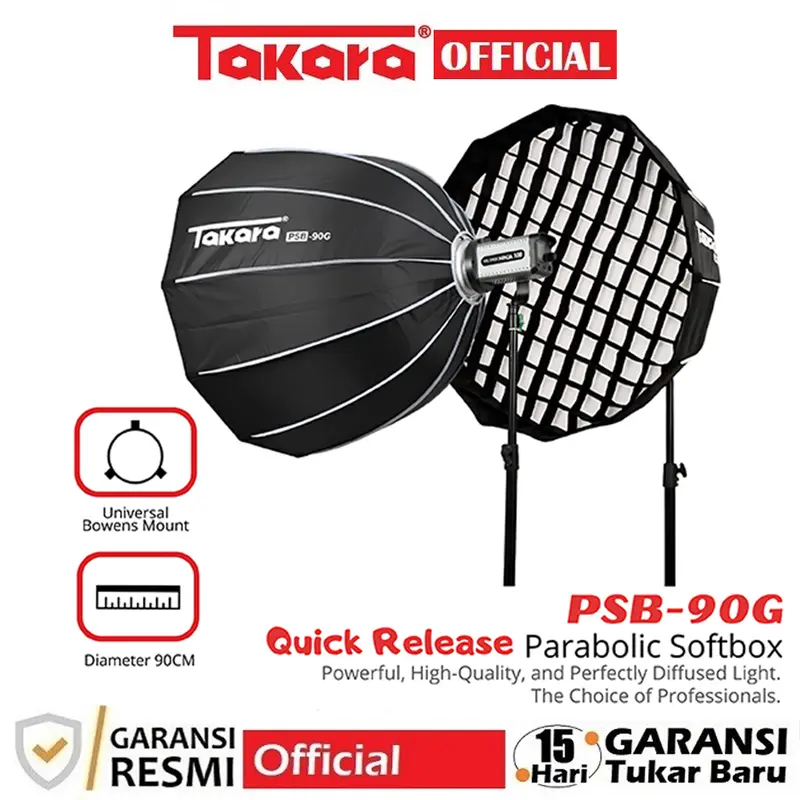 Takara PSB-90G Lightweight & Foldable Quick Release Parabolic Softbox 90cm with Honeycomb Grid