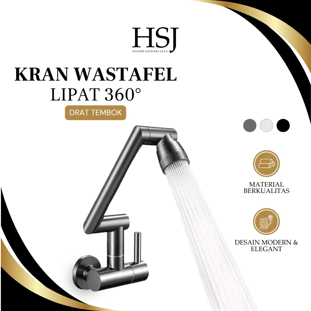 HSJ Kran Wastafel Lipat Drat Tembok 1/2 inch - Kran Angsa Dapur Fleksibel Mode Rotasi 360°