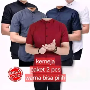kemeja paket baju paket kemeja polos lengan pendek Pria Casual Hitam Distro Hem Katun Slimfit Nyaman