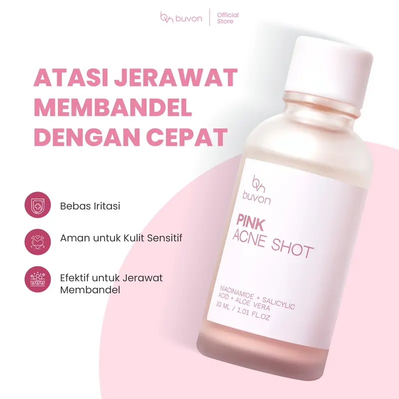 Buvon Pink Acne Shot 30ml & Niacinamide Booster Serum 20ml - Obat Totol Jerawat & Serum Hilangkan Bekas Jerawat PIE PIH Hitam Tetes Memudarkan Wajah 3