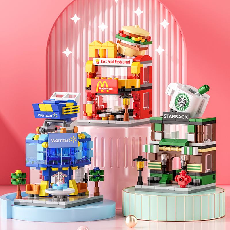 Mainan Anak Perempuan Mainan Balok City Burger Shop Arkitektur kota DIY 3D Puzzle Susun Edukasi Mainan Mainan anak-anak 5/6/7/8 tahun
