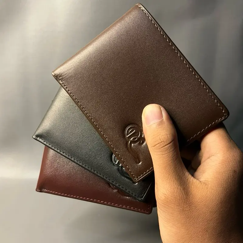 [ABG 012 PLS] Dompet mini untuk pria terbuat dari kulit sapi asli motif polos berpori Kartu Uang