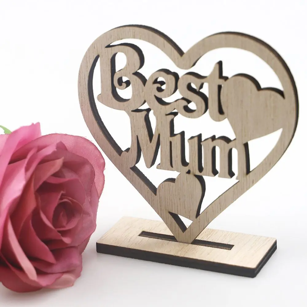 Handcrafts Home Decoration Ornament Hollow Out Best Mum Wood DIY Crafts Wooden Slice Happy Mothers Day Gift