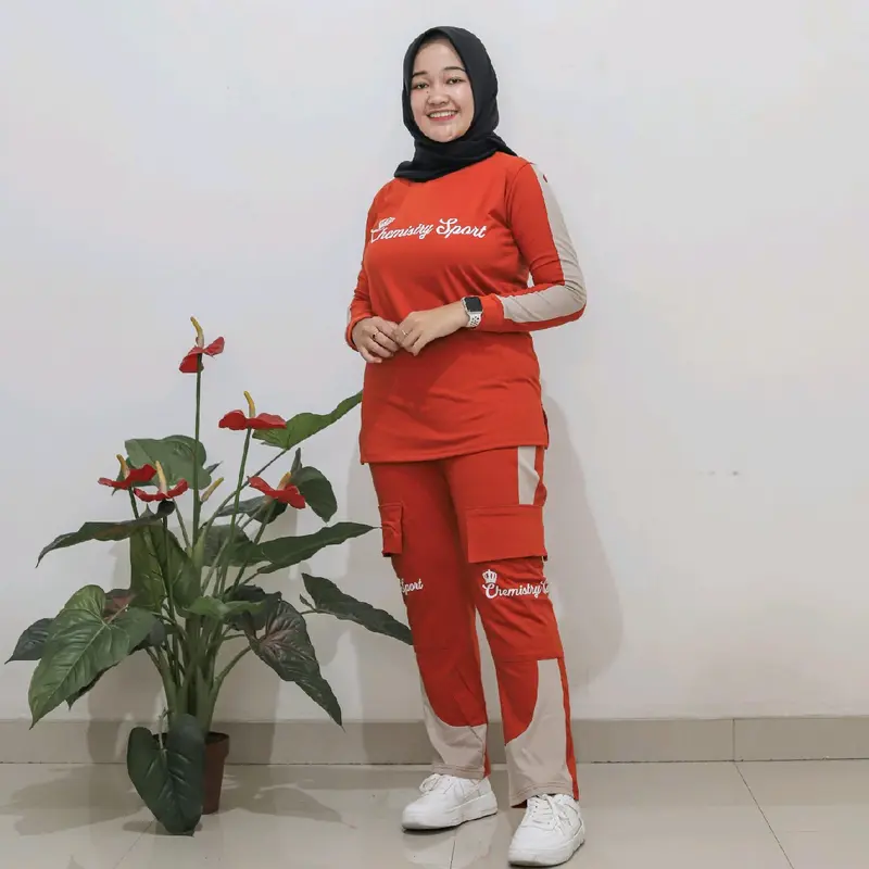 Setelan Olahraga Wanita | One Set Cargo Muslimah bahan Katun Combed 20s 3