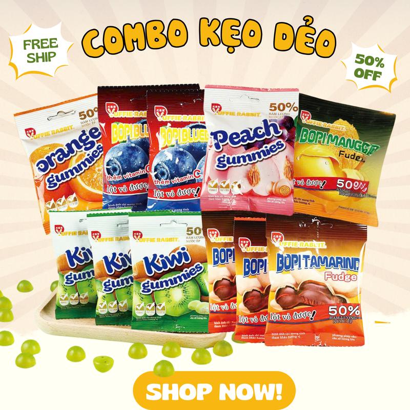 Kẹo Dẻo Trái Cây Mix 6 Hương Vị Trái Cây Tự Nhiên, Ăn Vặt Ngon Lại Bổ Sung Nhiều Năng Lượng