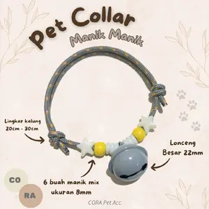 [MANIK SERIES] Kalung Kucing Manik-Manik Mote Dengan Lonceng 22mm