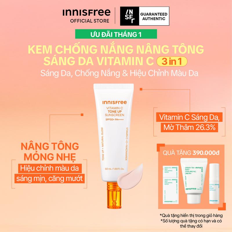 Kem chống nắng Vitamin C nâng tông sáng da INNISFREE Vitamin C Tone Up Sunscreen SPF50+ PA++++ 50mL
