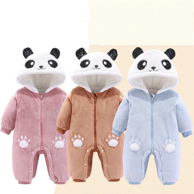 Áo liền quần dài tay trần bông cho bé sơ sinh 3-14kg KÈM MŨ họa tiết Gấu Trúc - BD49
