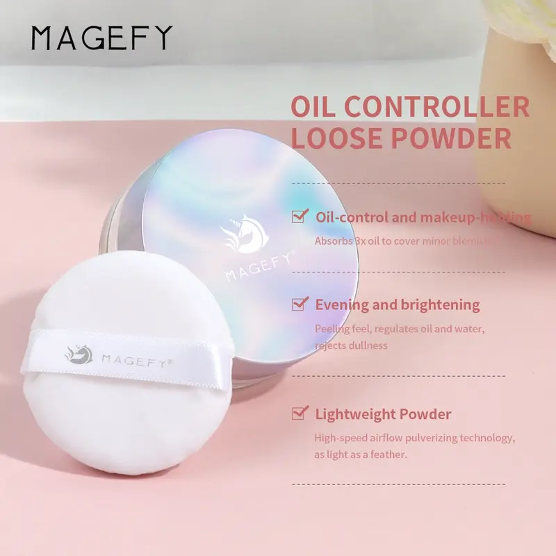 【CUCI GUDANG】MAGEFY Best Deal Hemat Oil Control Loose Powder + 2 in 1 Lipstick 8028+8016 5
