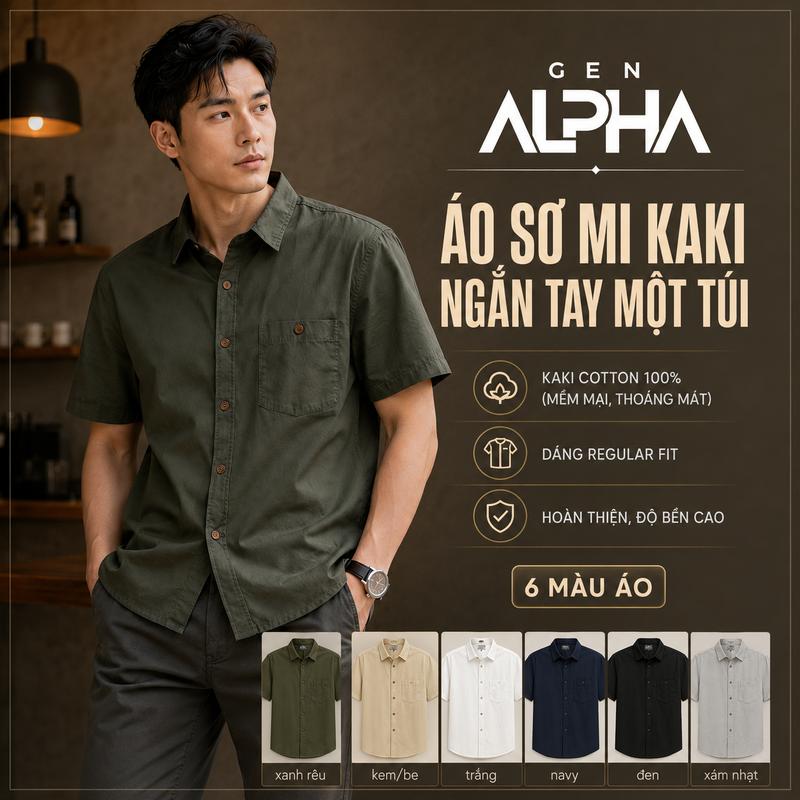 Áo Sơ Mi KaKi Nam Ngắn tay Thương Hiệu GEN ALPHA Một Túi Chất Liệu Thoáng Mát Cao Cấp Dễ Phối Đồ Phù Hợp Mọi Lứa Tuổi