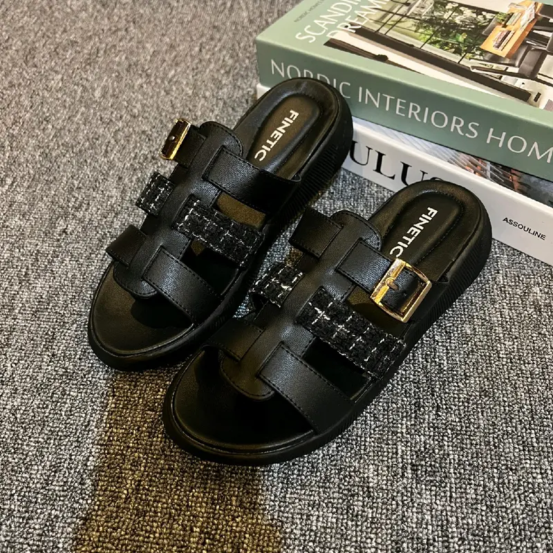Finetic Sandal Slop Wanita Rajut Sendal Wedges Hak Tinggi 3 Cm Perempuan Shoes 6