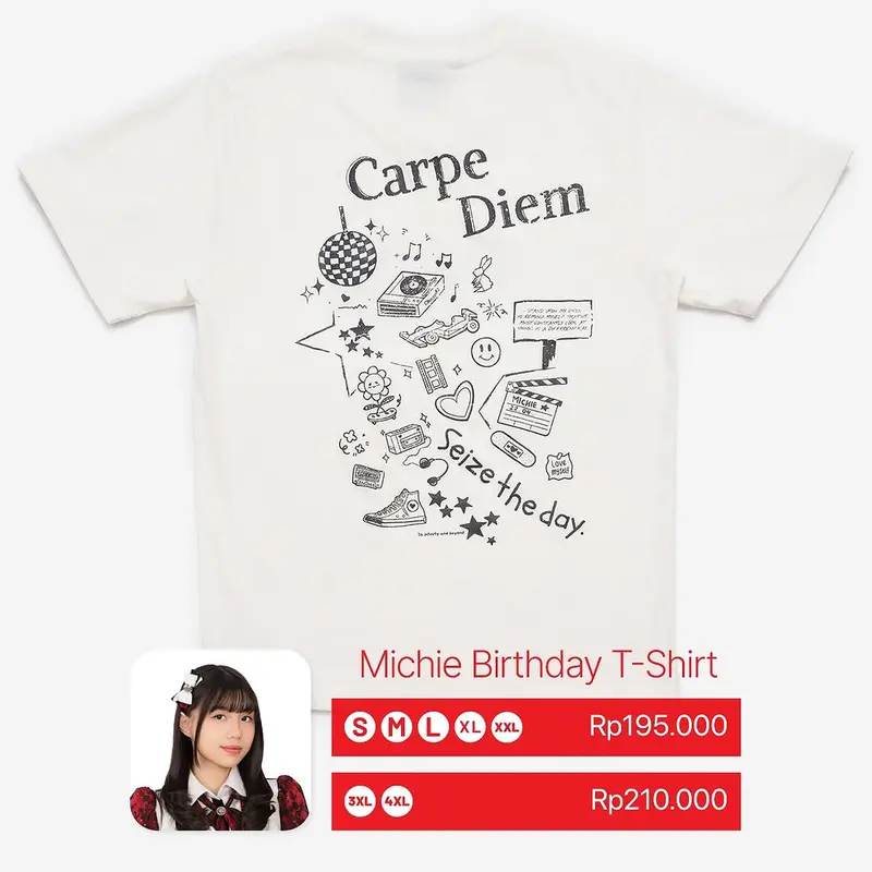 Kaos JKT48 Michie Birthday 2025 T-shirt Wanita Free Pc/Goodibag Cotton Putih 3
