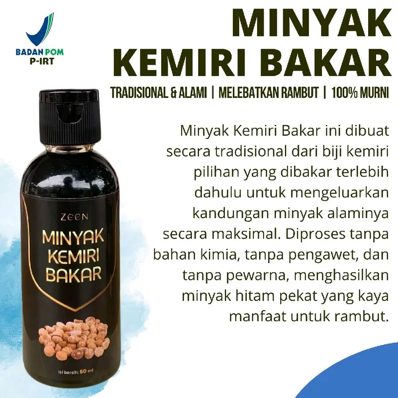 Minyak Kemiri Murni dan Bakar Organik Netto 100 Ml & 60 Ml Nutrisi Rambut Haircare Perawatan minyak kemiri kemiri bakar 6