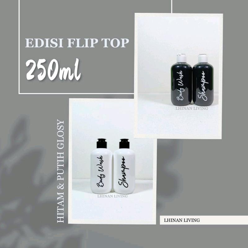 Botol Sabun Cair Aesthetic Plastik PET Flip Top Tebal - Hitam & Putih 250ml 2