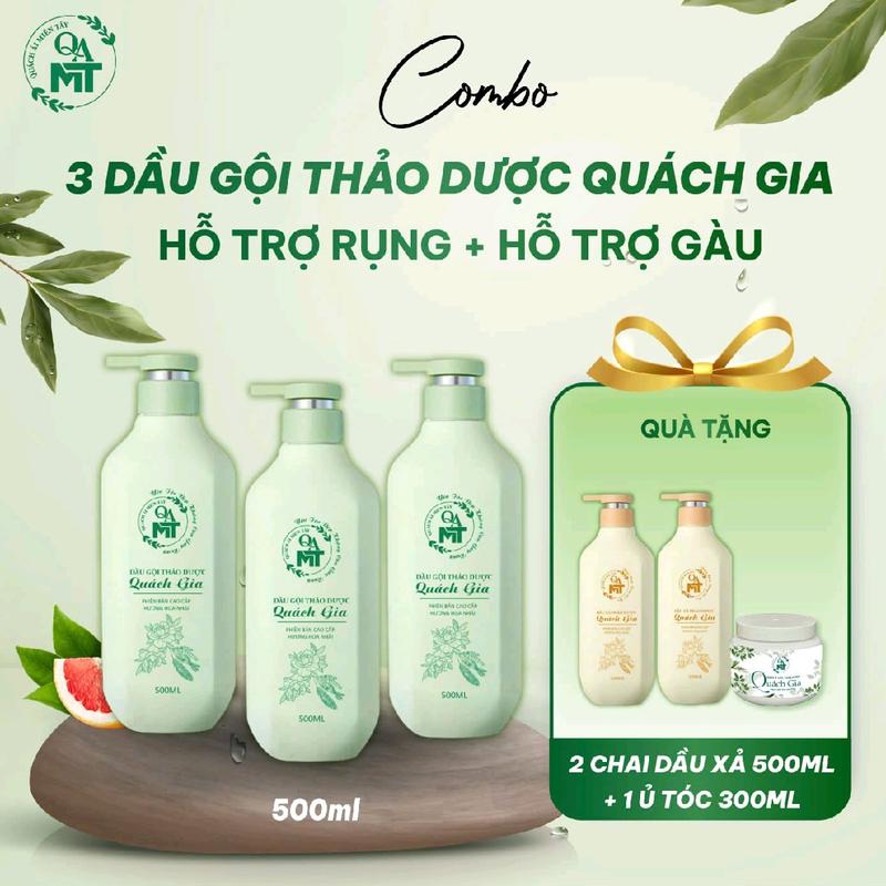 COMBO 3 CHAI DẦU GỘI THẢO DƯỢC QUÁCH GIA TẶNG 2 CHAI DẦU XẢ  500ML + 1 KEM Ủ TÓC 300ML