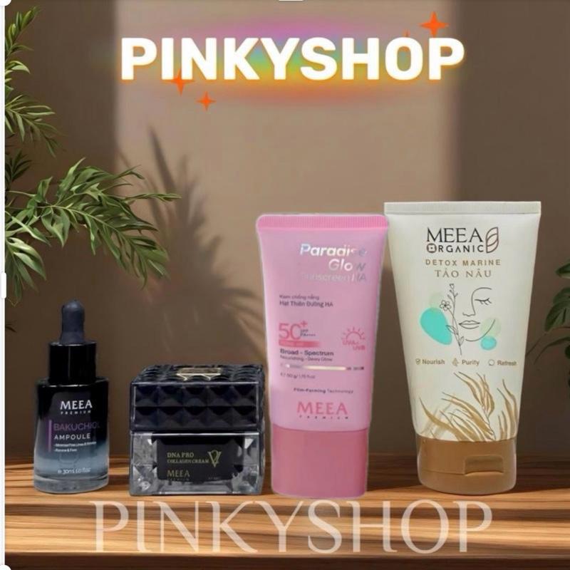 COMBO Chăm sóc da 4 SP gồm Bộ Kem face Cá hồi V2 + Tinh chất + Kem chống nắng + Sữa rửa mặt Tảo Nâu Meea combo duong trang da
