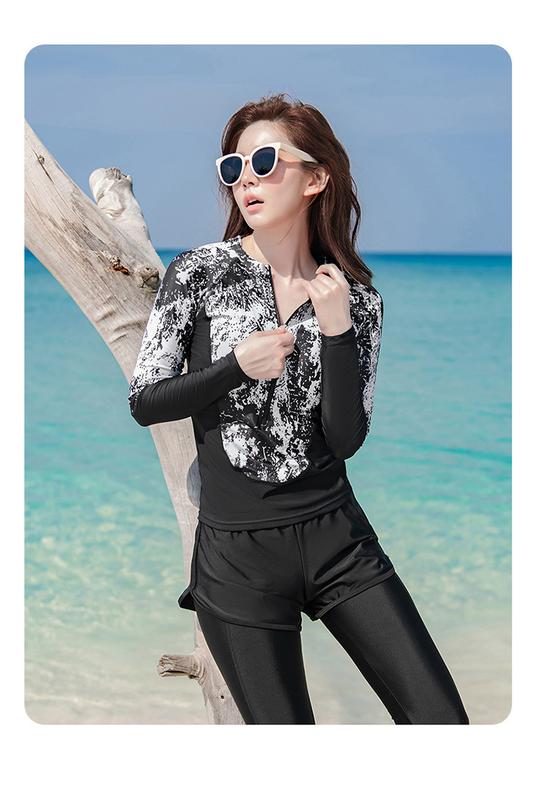 Product Introduction of New Women's Swimwear Split Boxer Long-Sleeved Trousers Four-Piece Set Sun-Protective Clothing Diving Surfing Snorkeling Wholesale 3