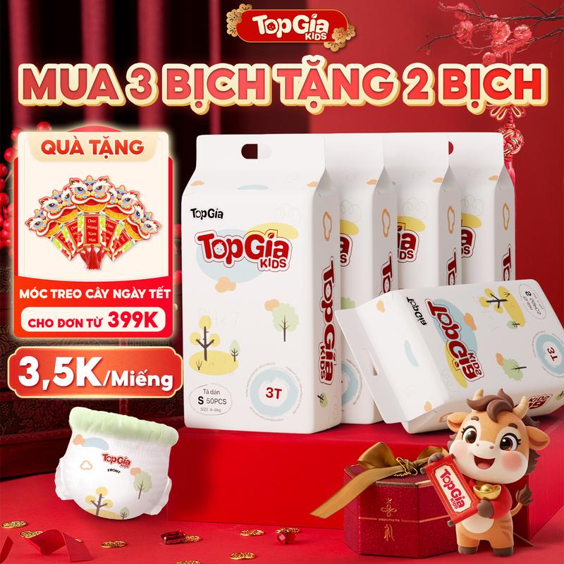 HCM - COMBO SIÊU TIẾT KIỆM 5 BỊCH Tã Bỉm Topgiakids pH<7 an toàn cho da bé mềm mại mỏng nhẹ chống tràn tối đa tặng 2 miếng dùng thử BO