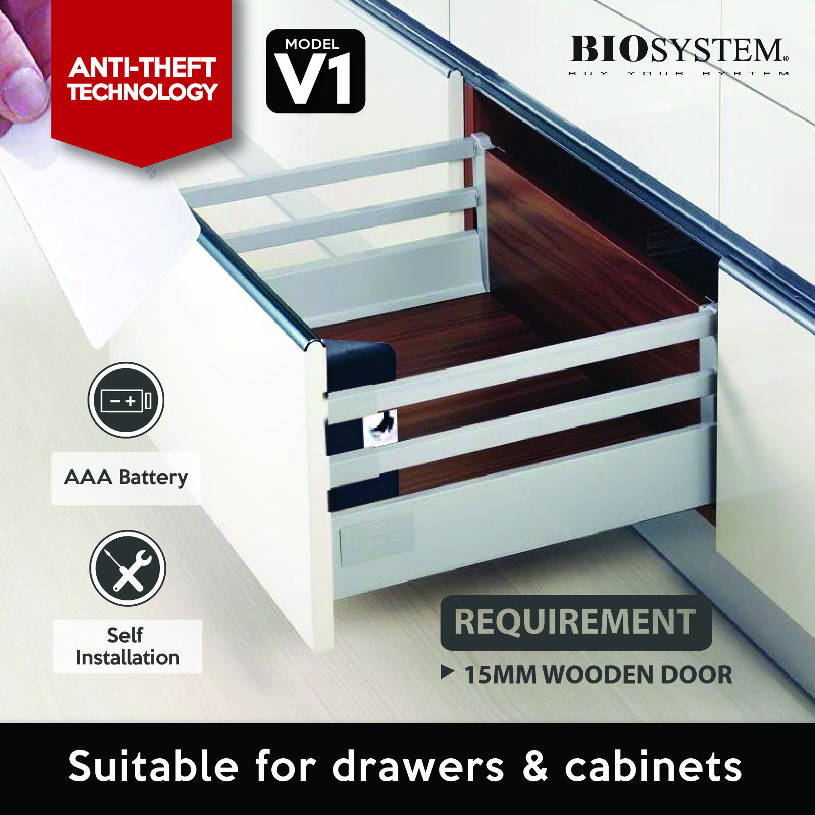 BIOSYSTEM V1+ INVISABLE FURNITURE LOCK